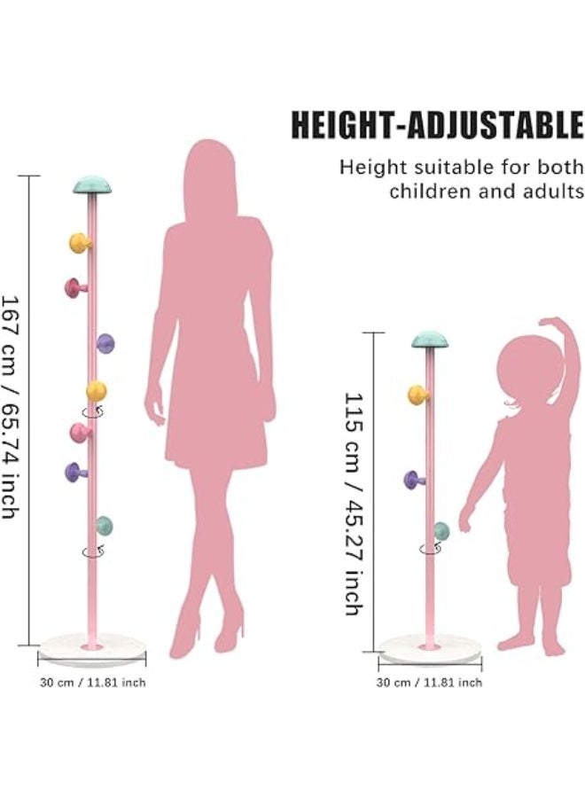 علاقة ملابس، علاقة ملابس قائمة بذاتها للمدخل مزودة بـ 7 خطافات على شكل فطر، علاقة ملابس معدنية قابلة لتعديل الارتفاع (ارتفاعين) للمدخل، الردهة، غرفة النوم، لون وردي - Image 4